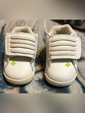 DC Kids White Sneakers with Neon Green Logo